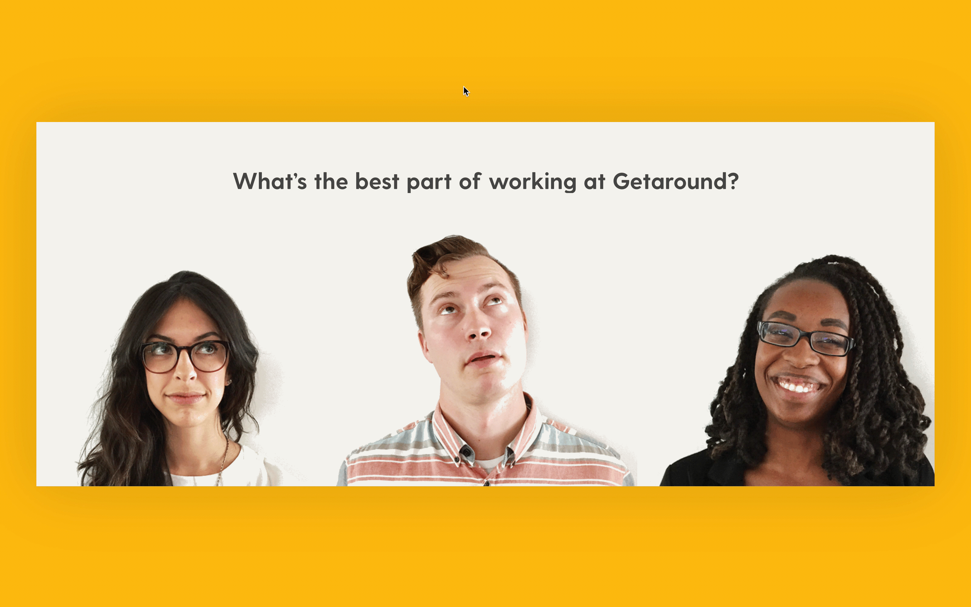 Animated visual of the Getaround team testimonials section
